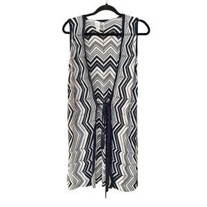 Trina Turk Women's Size L Navy/White Chevron Wrap Dress Tunic Cover Up Poolside